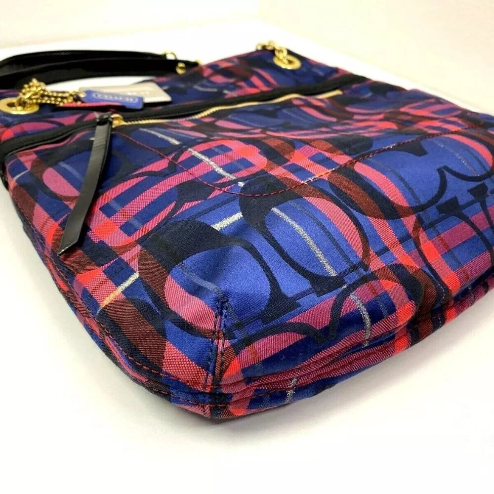 New Rare Coach Poppy Tartan Signature C's Plaid Shoulder Bag